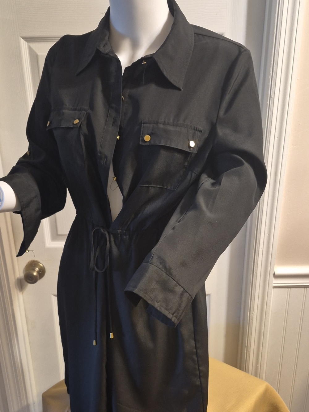 Spense Black Utility Shirt Jacket with Drawstring Waist 8P